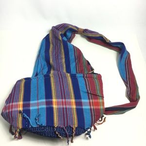 Sling Bucket Bag Woven Blue Bottom Boho